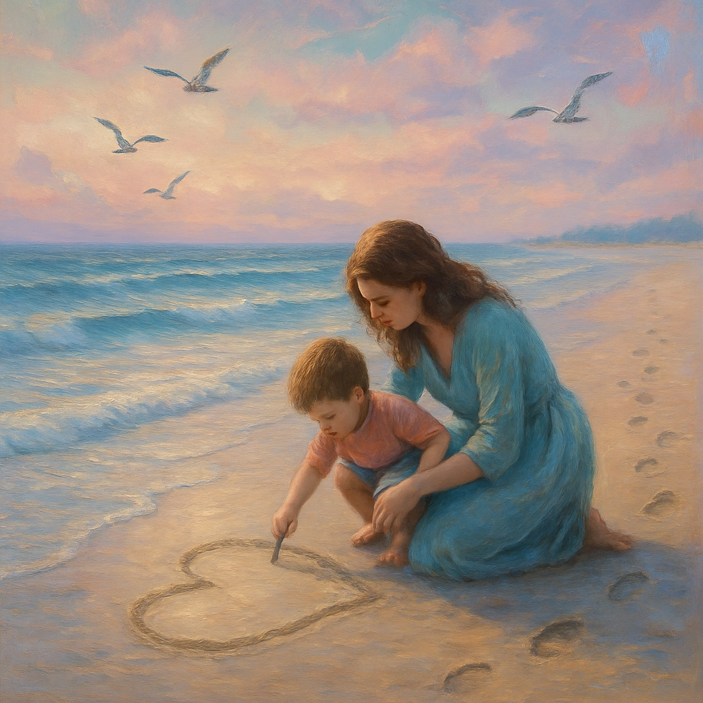 Ocean Of Whispered Wishes Mother And Child By The Tide Paint by diamonds art