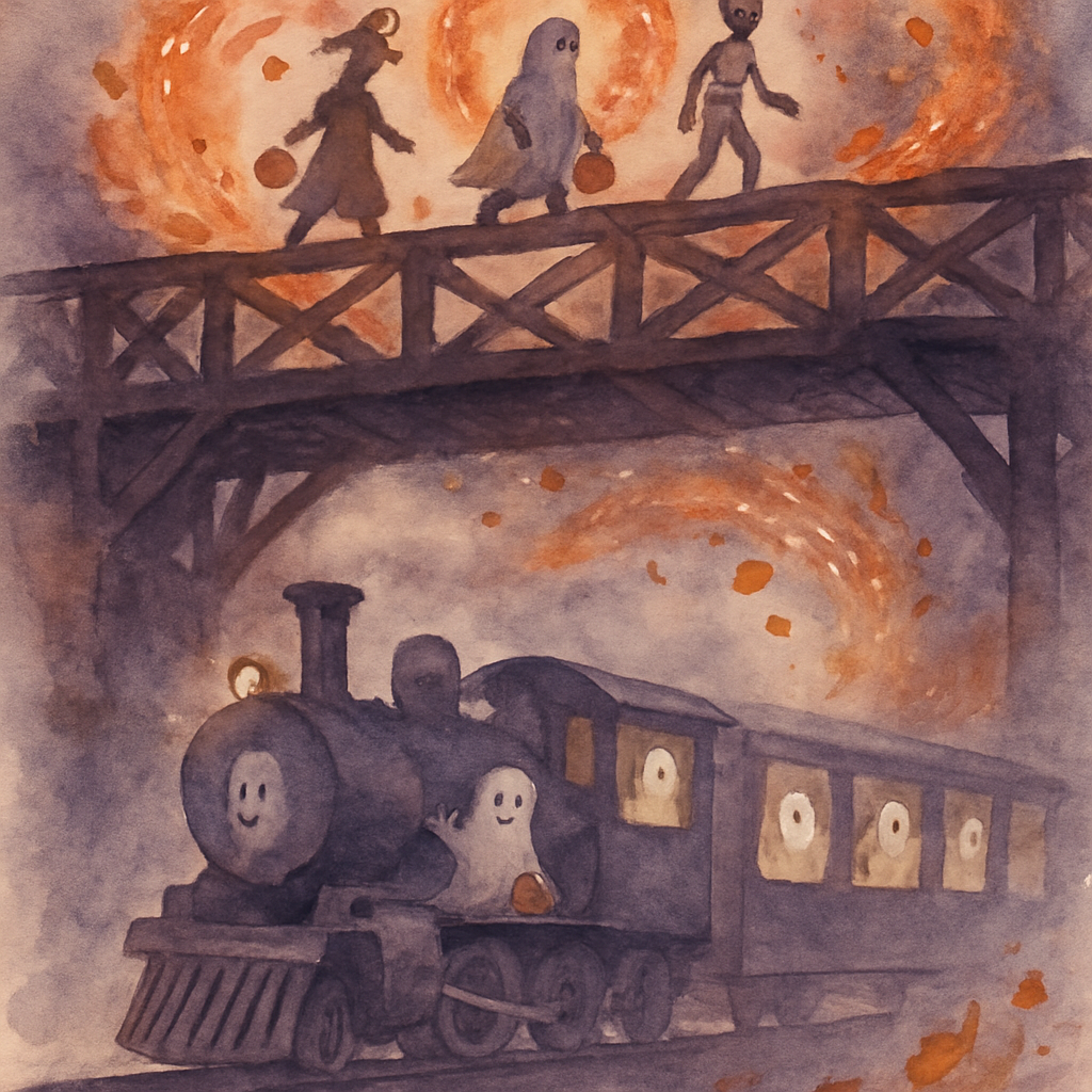 Ghost Train Beneath The Leaf Storm Bridge diamond painting