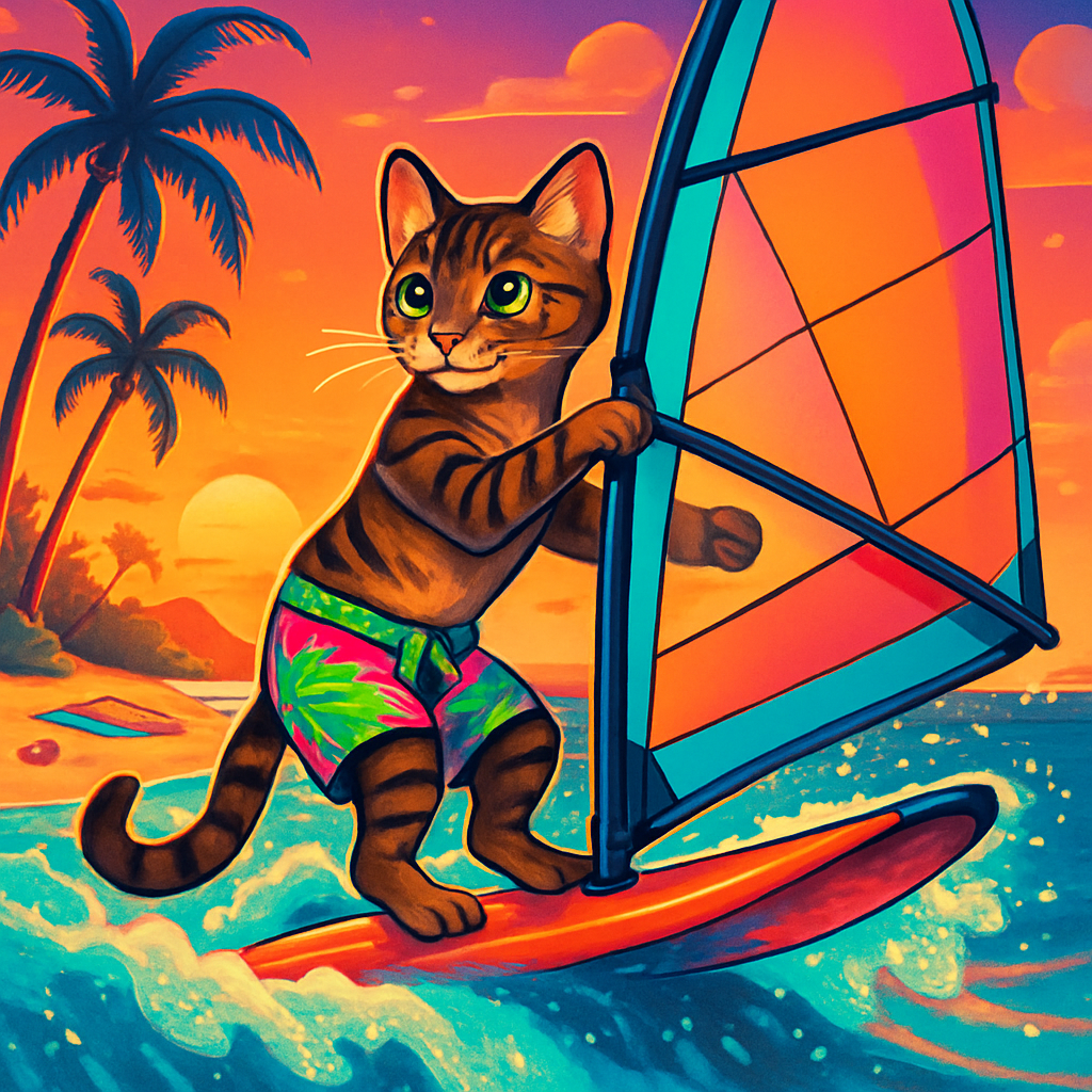 Sailboard Sunset Surf Cat diamond painting