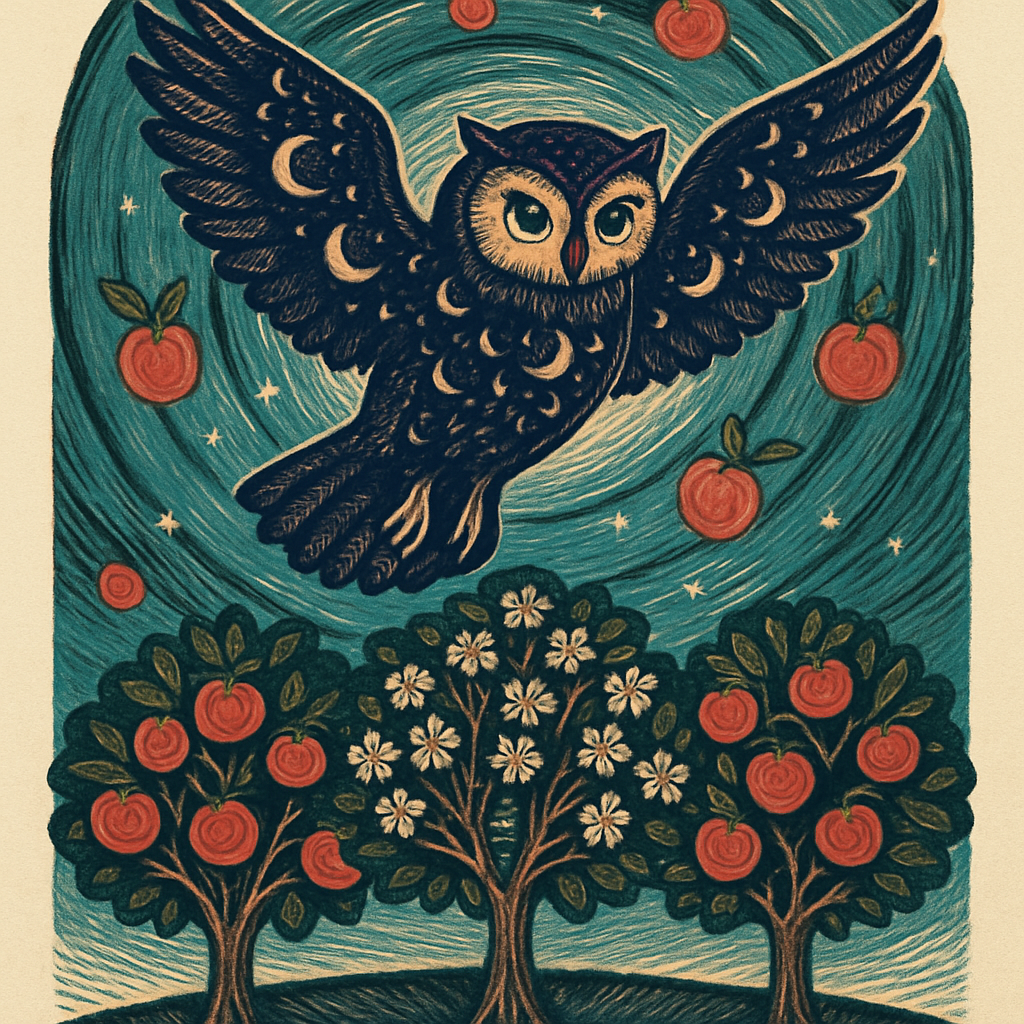 Moonlit Owl In The Orchard Sky diamond painting