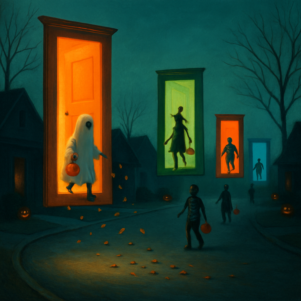 Suburban Street Of Floating Doorways Painting by diamonds kit