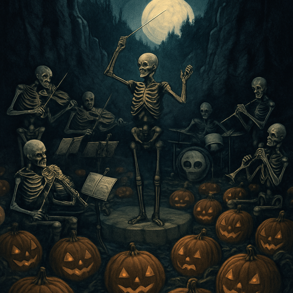 Skeleton Orchestra In The Pumpkin Pit Paint by diamonds kits
