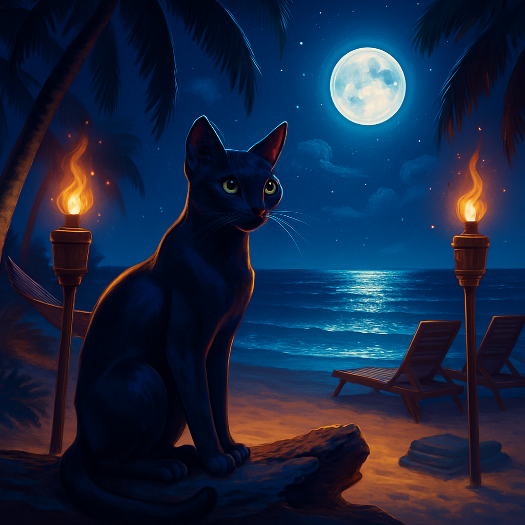 Moonlight Tiki Beach Cat diamond painting