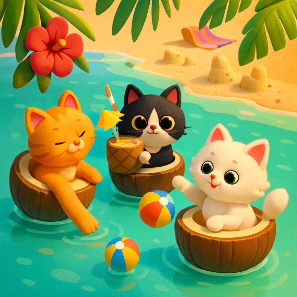 Cat Lagoon Coconut Float Party diamond painting