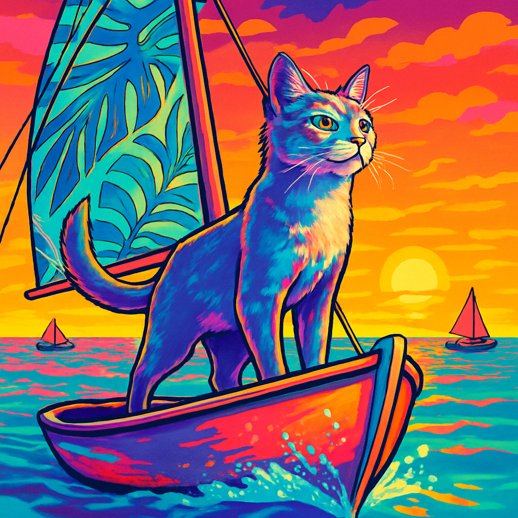 Sailing Cat Regatta Sunrise painting diamond kit