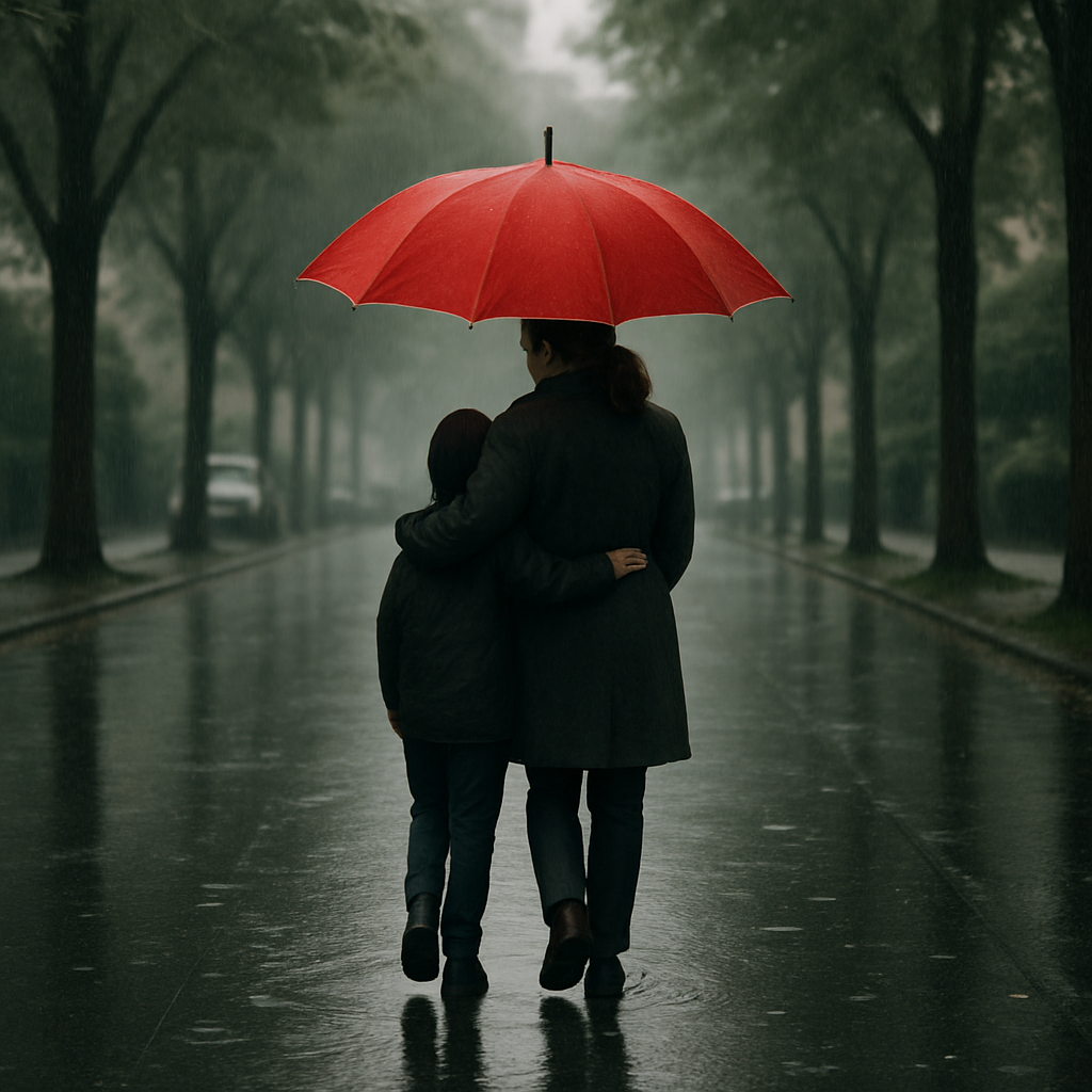 Raindrop Reverie Umbrella Hugs On A Quiet Street painting diamond kit