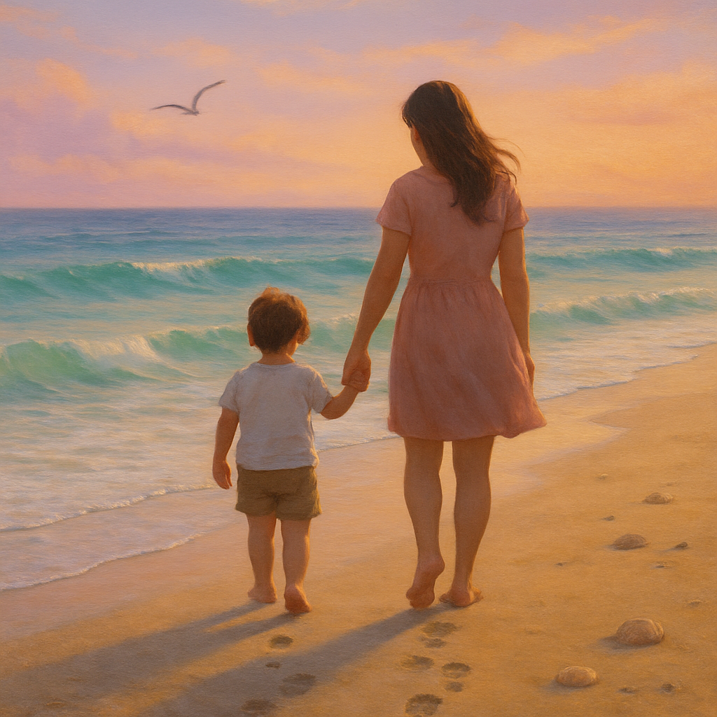 Little Footprints On Warm Sand An Ocean Of Mothers Devotion paint by color