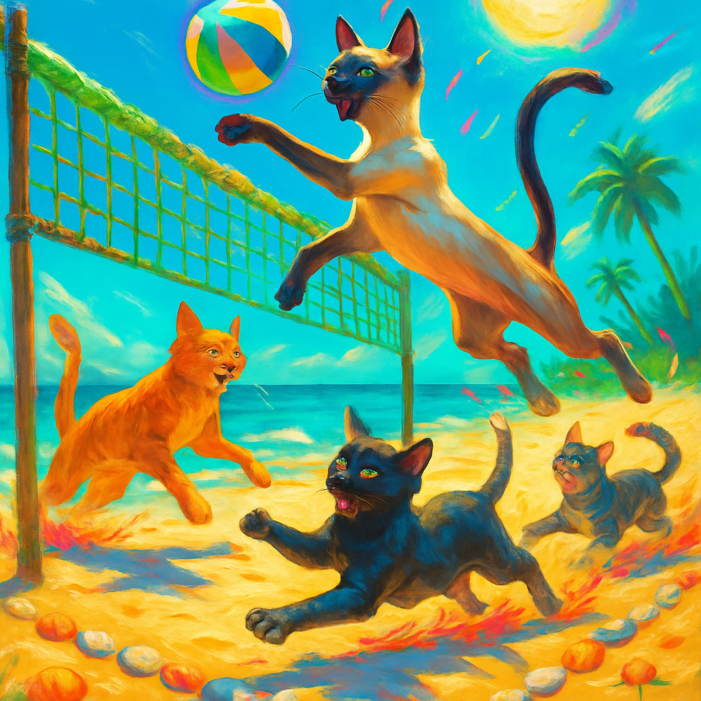 Beach Volleyball Cat Squad painting diamond kit
