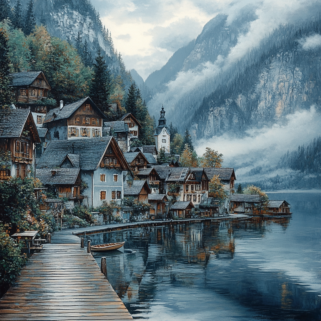 Hallstatt Lakeside Village diamond painting