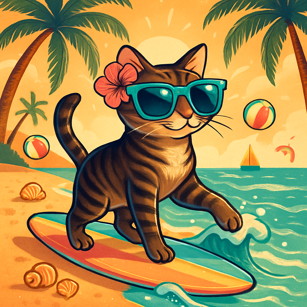 Sunset Surfboard Cat Cove paint by diamond