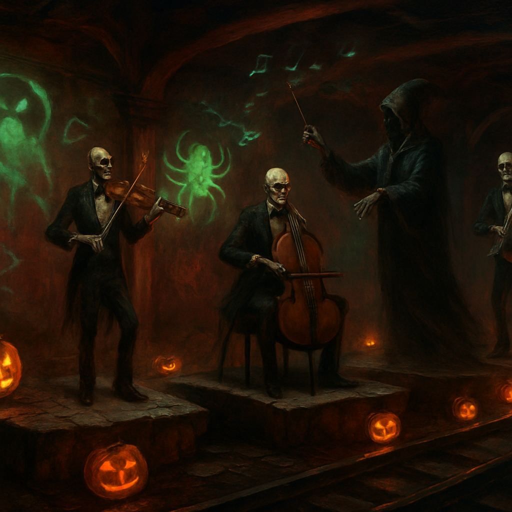 Skeleton Orchestra In The Abandoned Station diamond painting