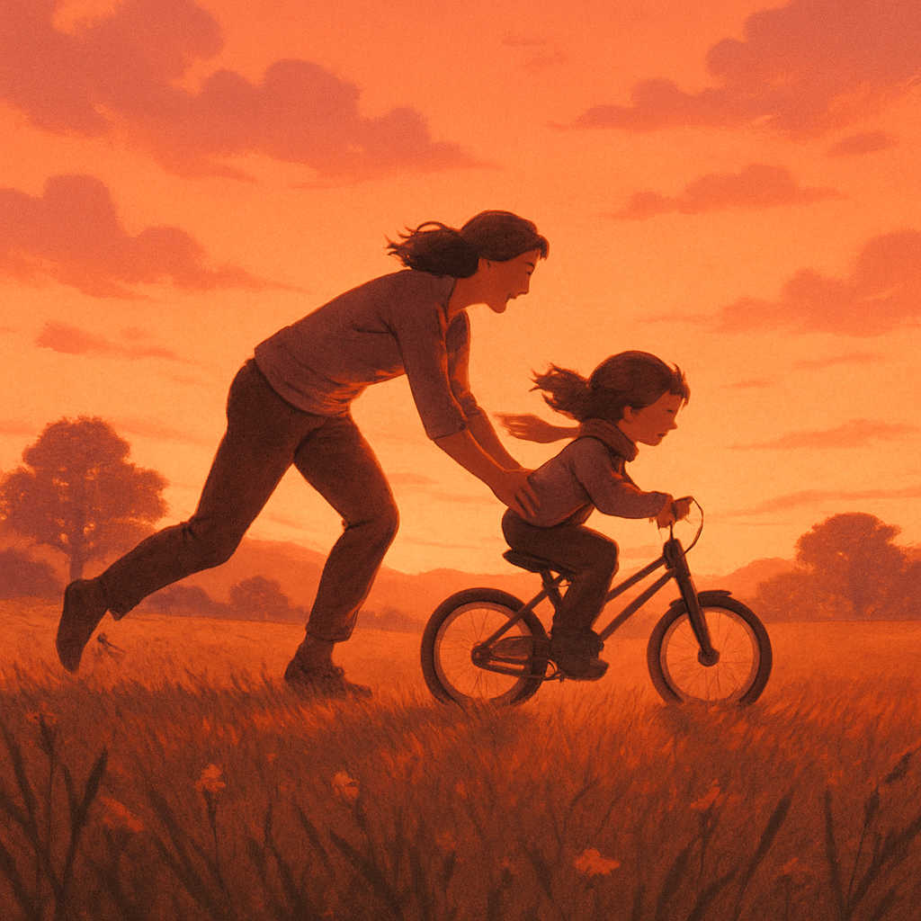 Meadow Of Small Triumphs Teaching To Ride At Dusk paint by color