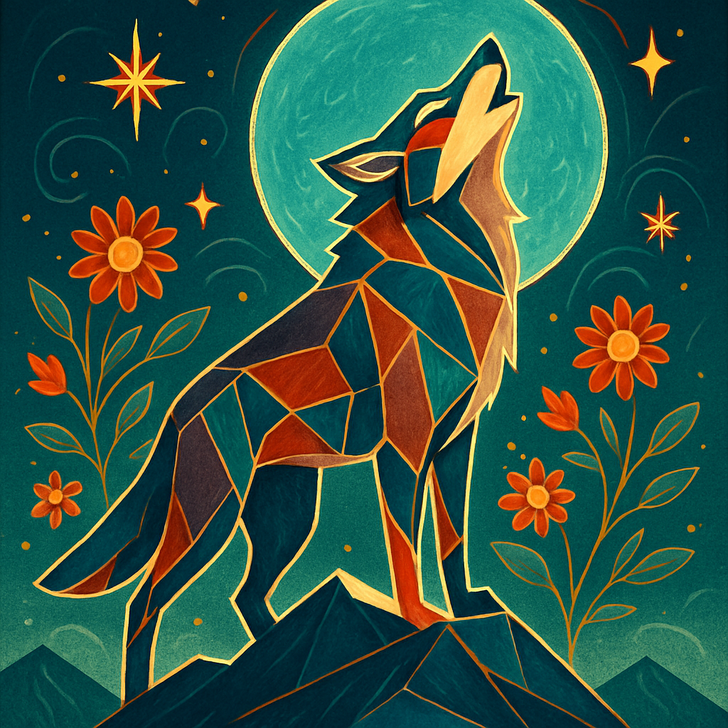 Cosmic Howl Over Flowering Peaks paint by diamonds