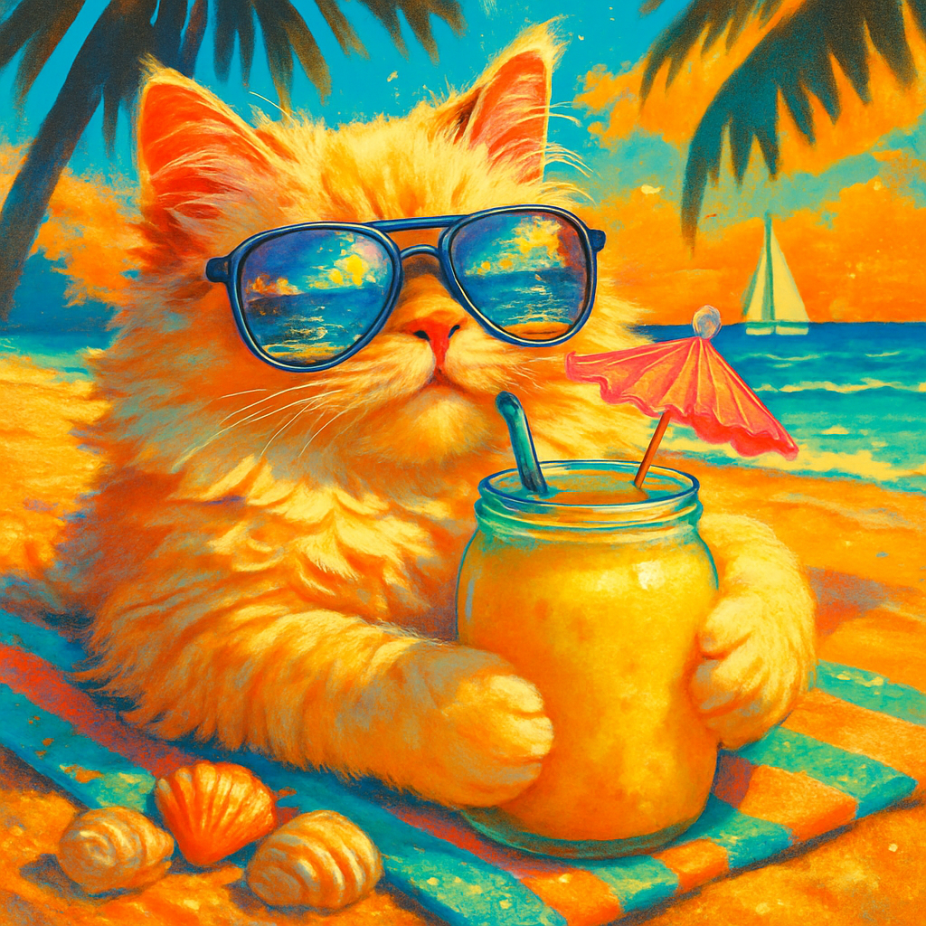 Pineapple Smoothie Beach Lounge Cat Paint by diamonds kits