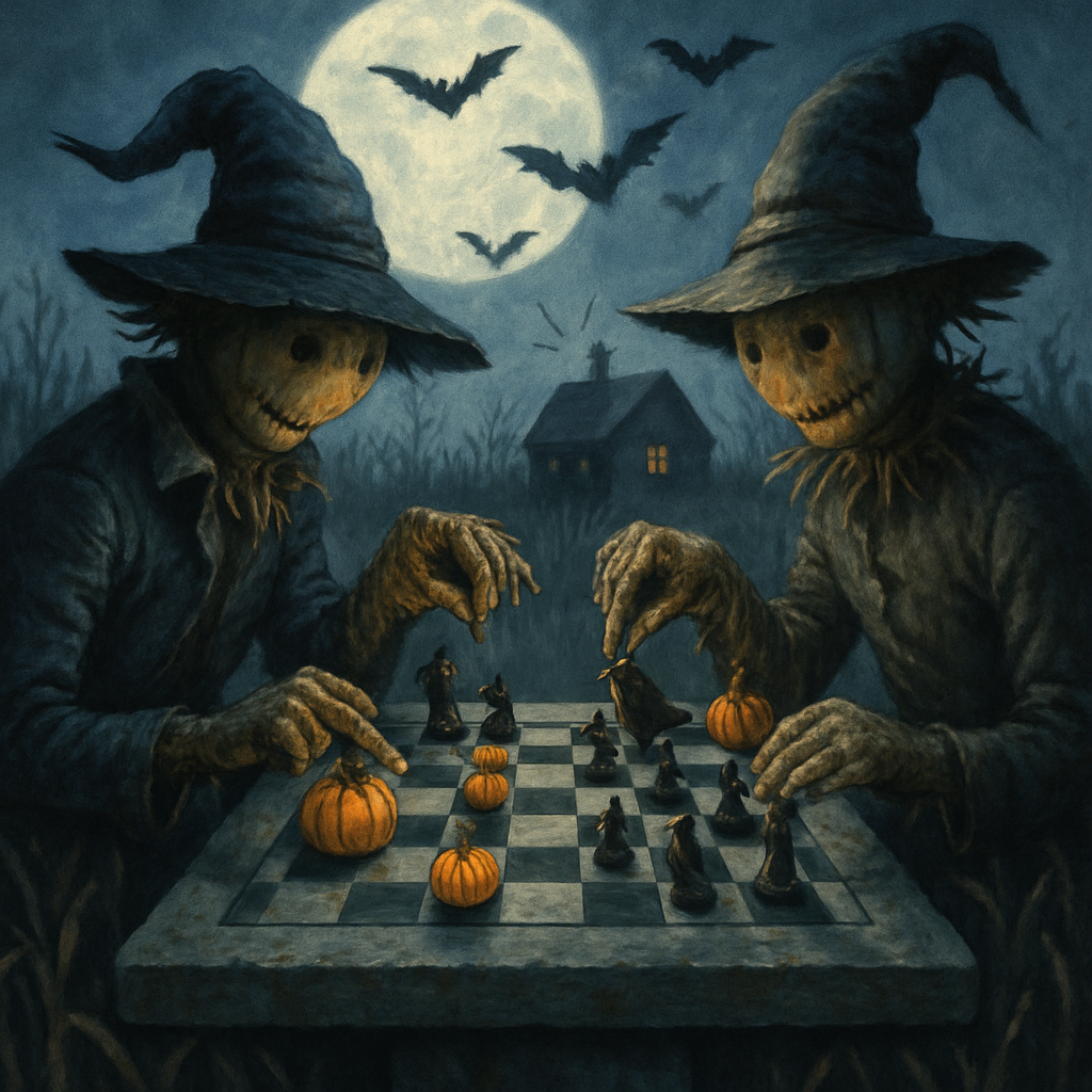 Moonlit Scarecrow Chess Tournament painting diamond kit
