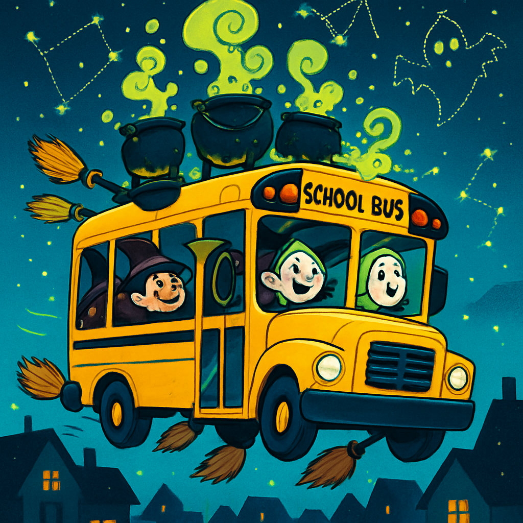 Witch School Bus In The Night Sky DIY paint by diamonds