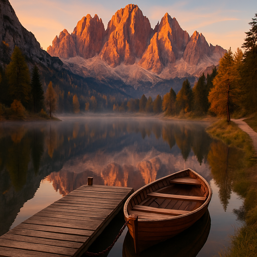 Sunset Reflections In The Dolomites Alpine Lake paint by diamond