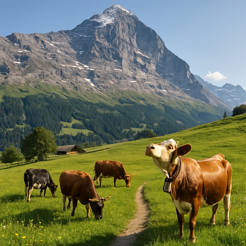 Summer Pastures Below The Eiger With Alpine Cows And Footpath Paint by diamonds kits