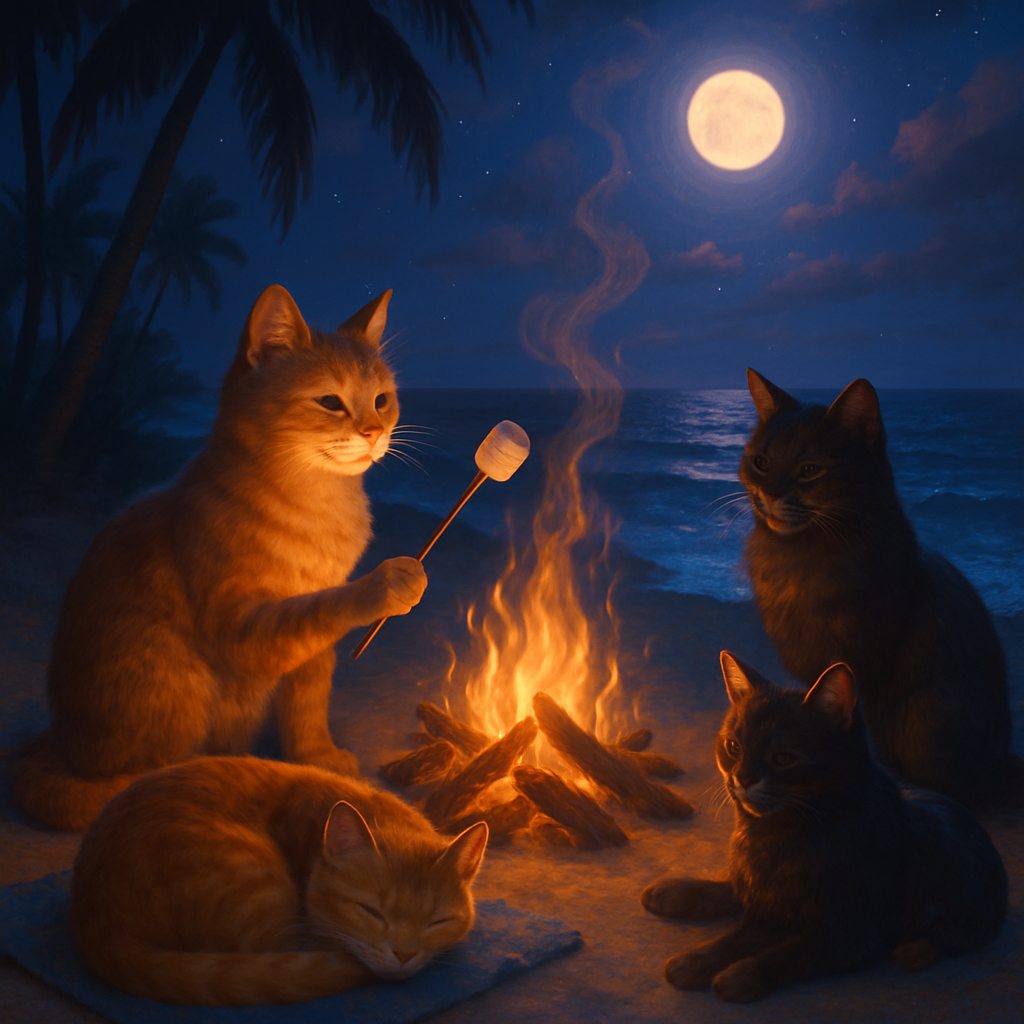 Moonlit Beach Bonfire Purrfect Glow Paint by diamonds art