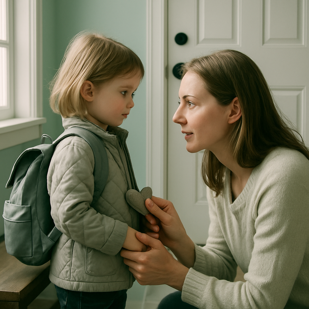 First Day Brave: Mother And Child Practicing A Pocket Hug At The Doorway DIY paint by diamonds