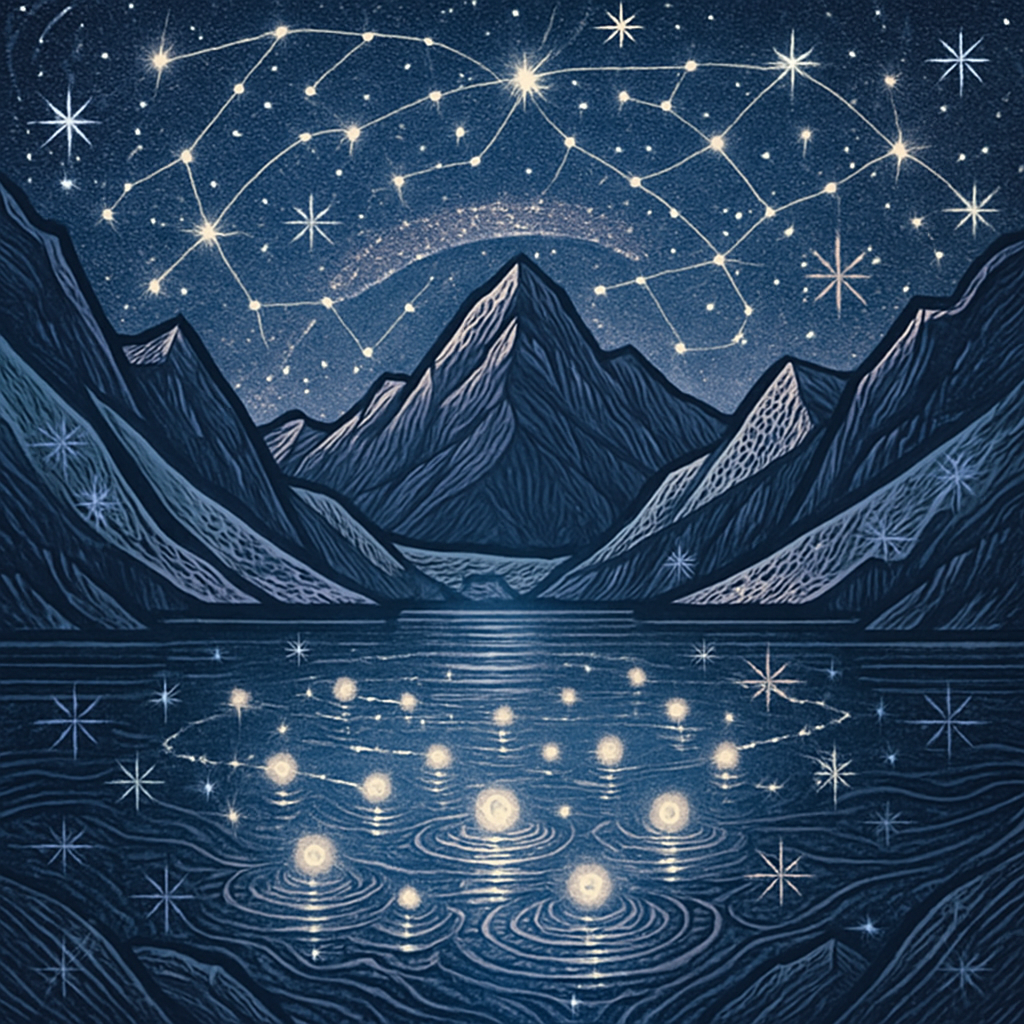 Glacier Lake With Star Lantern Reflections diamonded painting kits