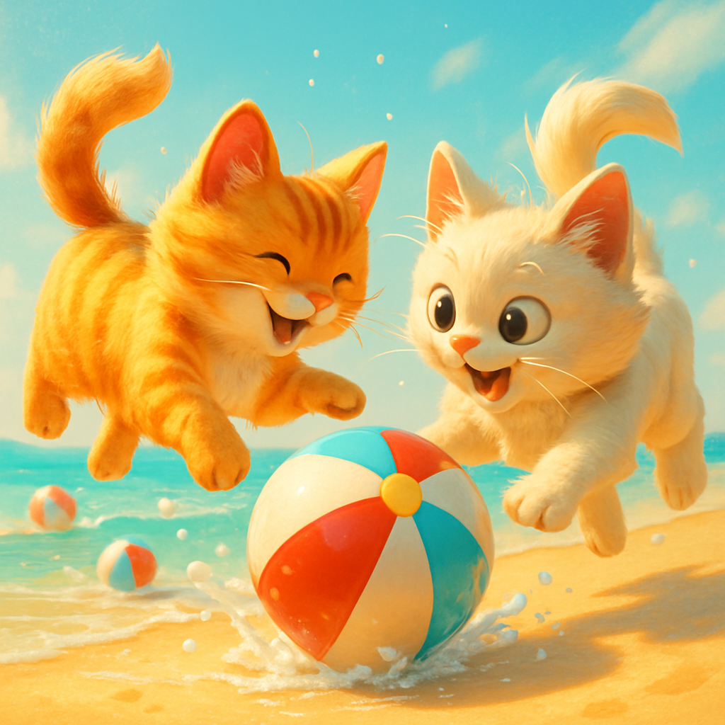 Orbiting Beach Ball Cats painting diamond kit