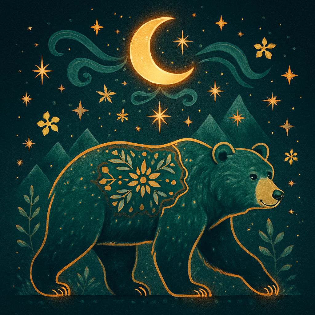 Cosmic Illustration Bear Carrying The Night Lantern Moon diamond painting