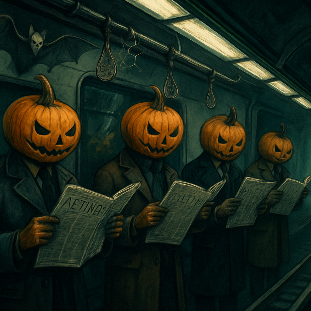 The Haunted Metro Pumpkin Commuters painting diamond kit
