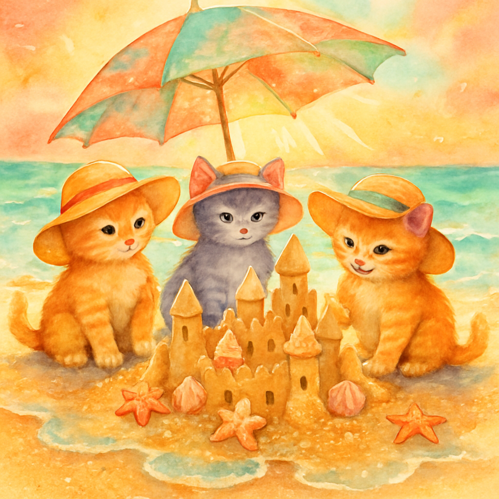 Sandcastle Engineers Under Sunset Umbrella Painting by diamonds kit