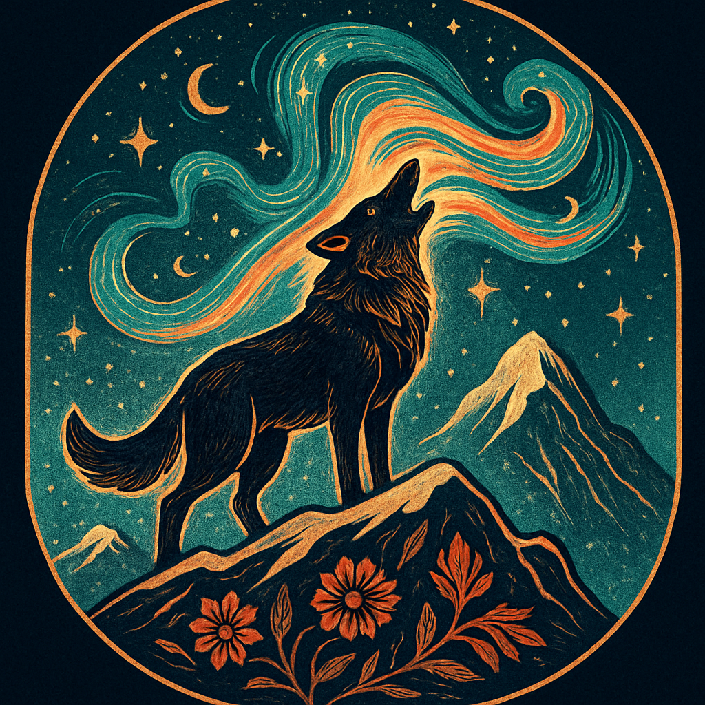 Mountain Harmony Wolf With Aurora Garland diamonded painting kits