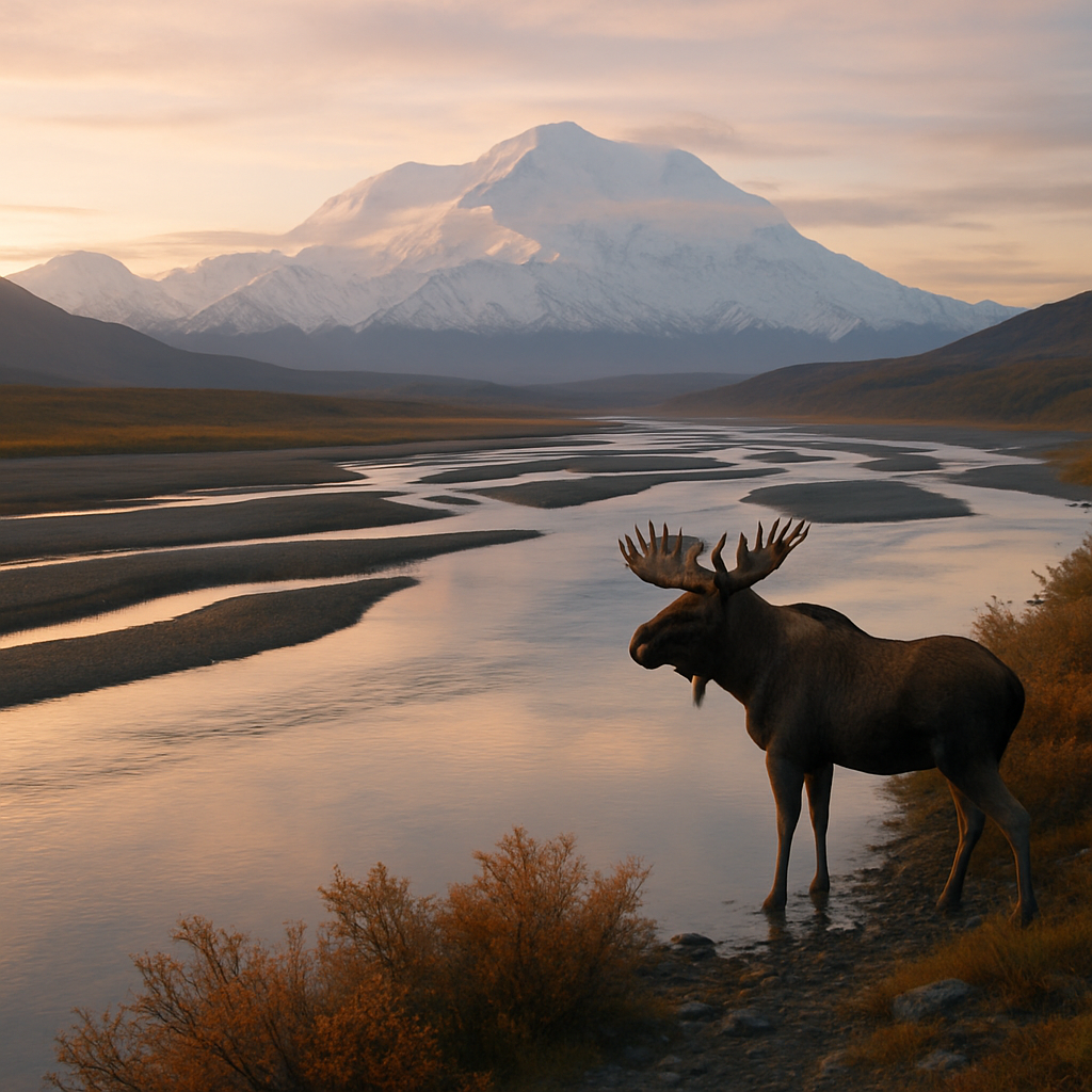 Glacial River Braids At Sunset In Denali National Park paint by color