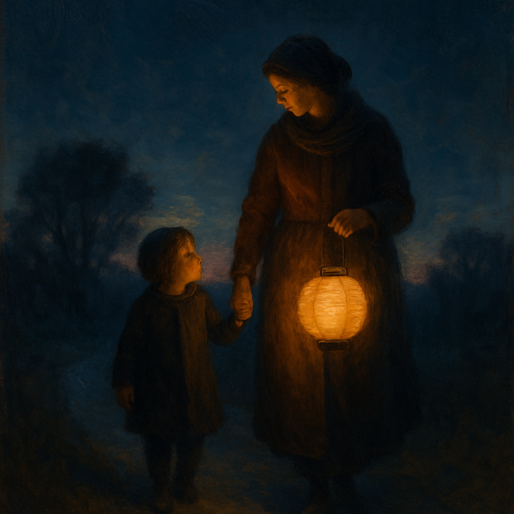 Lantern Path Home A Twilight Walk With A Mothers Steady Light Painting by diamonds kit