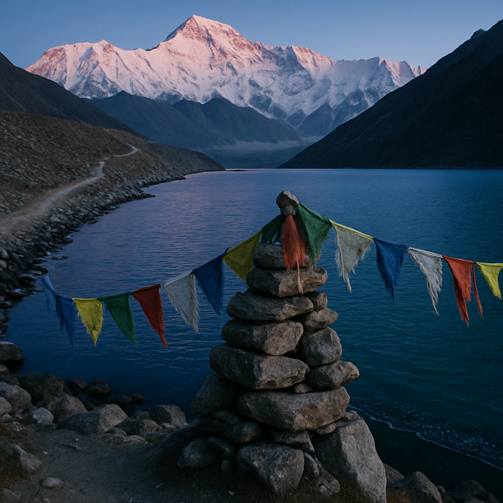 Dawn Prayer Flags Above Gokyo Lake Nepal painting diamond kit