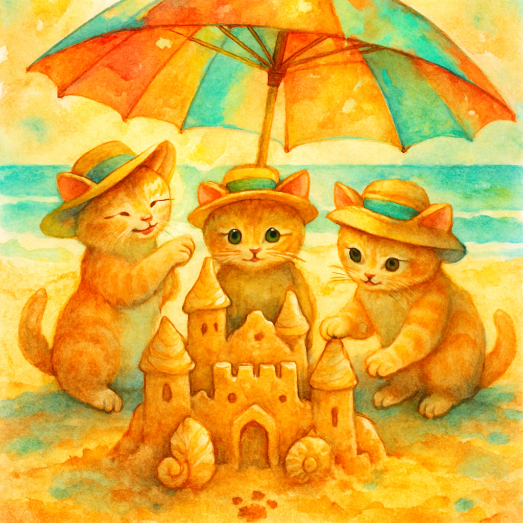 Sandcastle Engineers Under Sunset Umbrella diamond painting