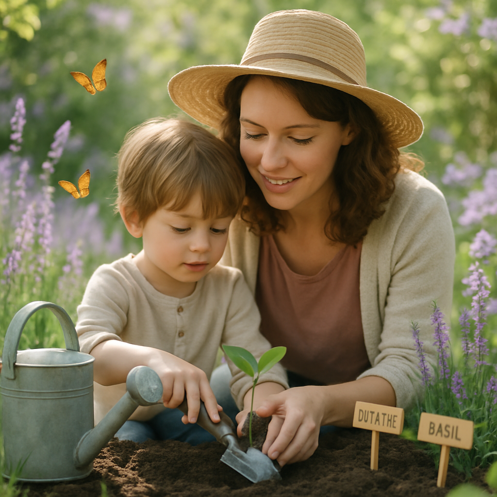 Garden Of Gentle Lessons A Mother Showing Small Hands How To Grow Paint by diamonds art