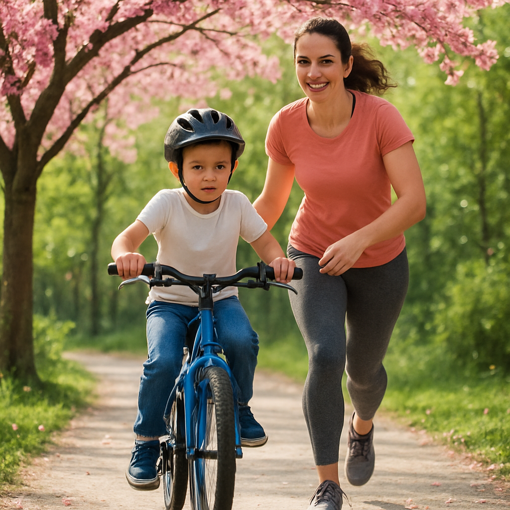 First Bike Lesson On A Blossom Lined Path painting diamond kit