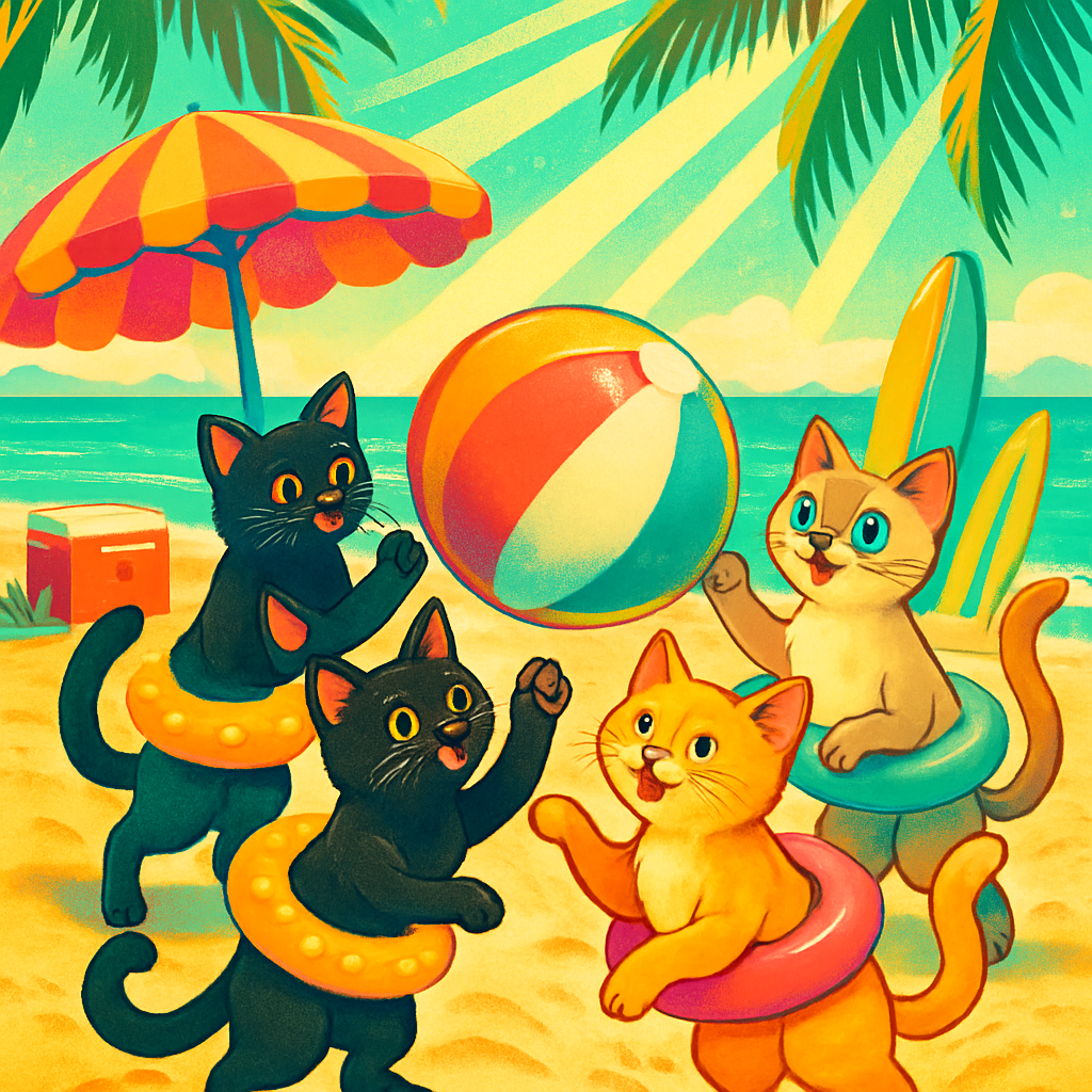 Beach Ball Bounce Party Cats Painting by diamonds kit