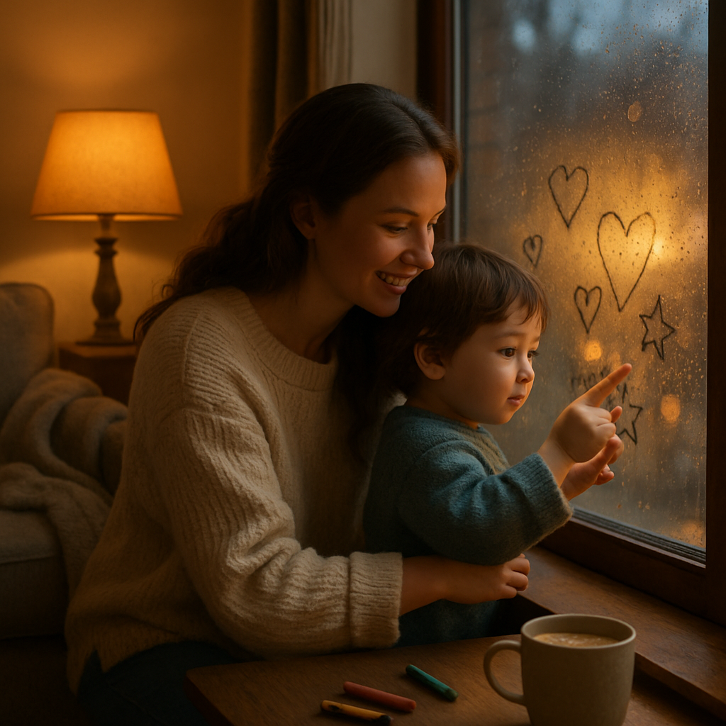 Rainy Window Lullaby A Mother And Child Painting The Sky diamond painting