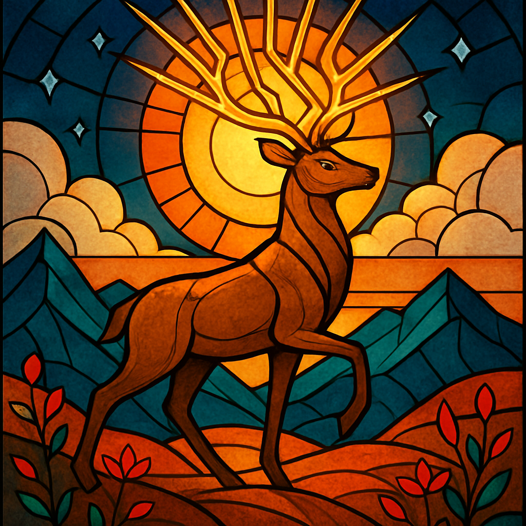 Sunrise Stained Glass Deer Of The High Ridge Painting by diamonds kit