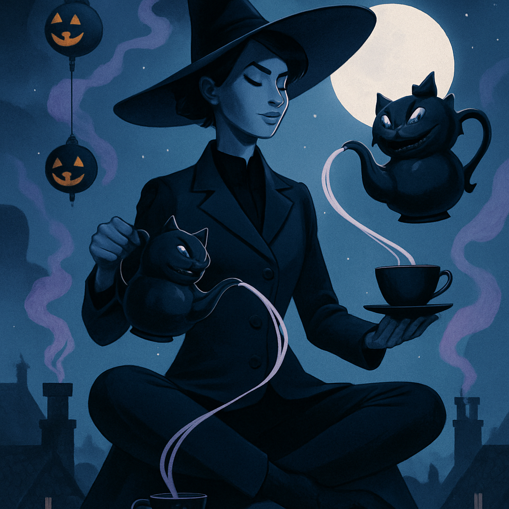 Witchcraft Tea Ceremony Above The City Rooftops Paint by diamonds art