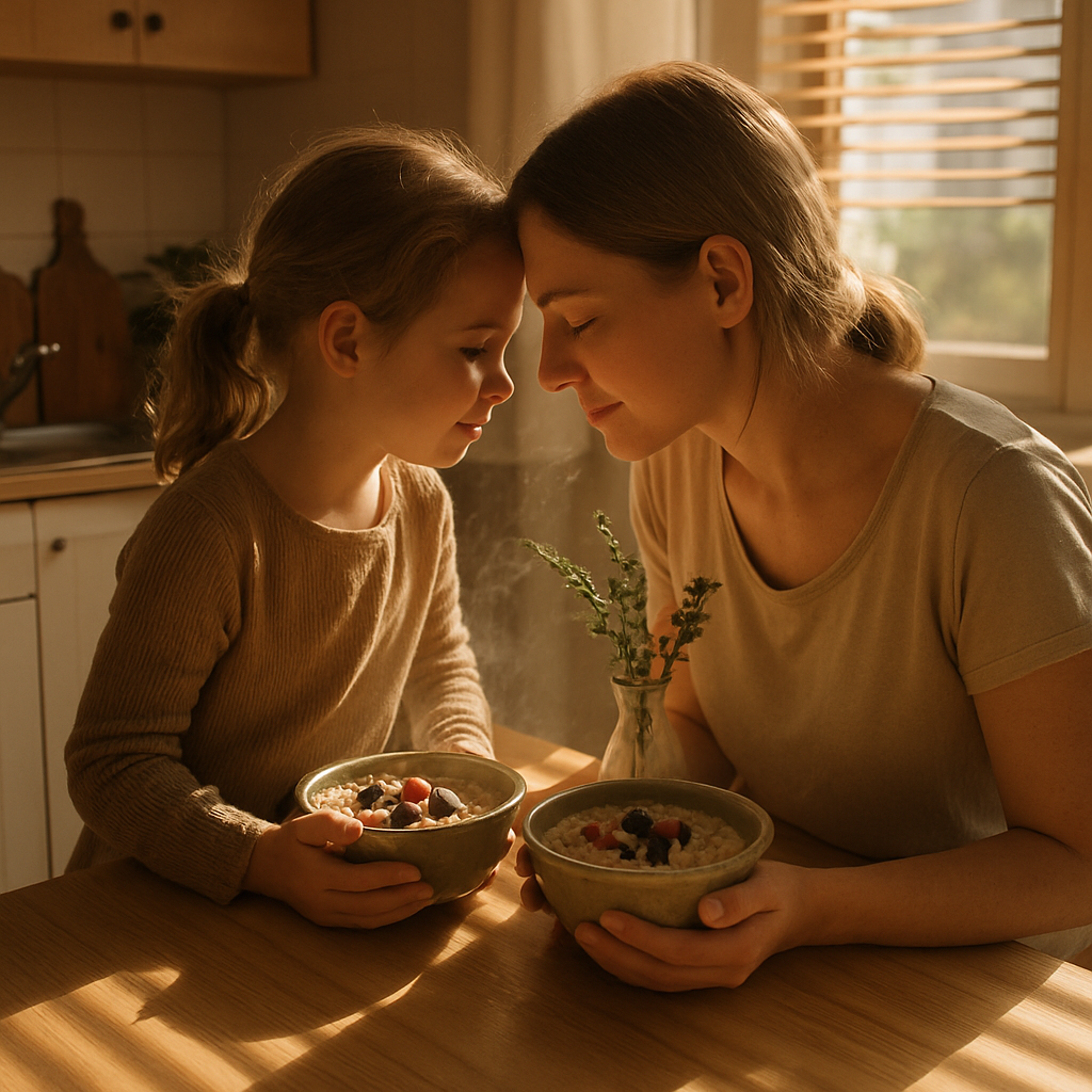 Breakfast Sunbeam Pact Mother And Child Sharing Quiet Morning Gratitude paint by color