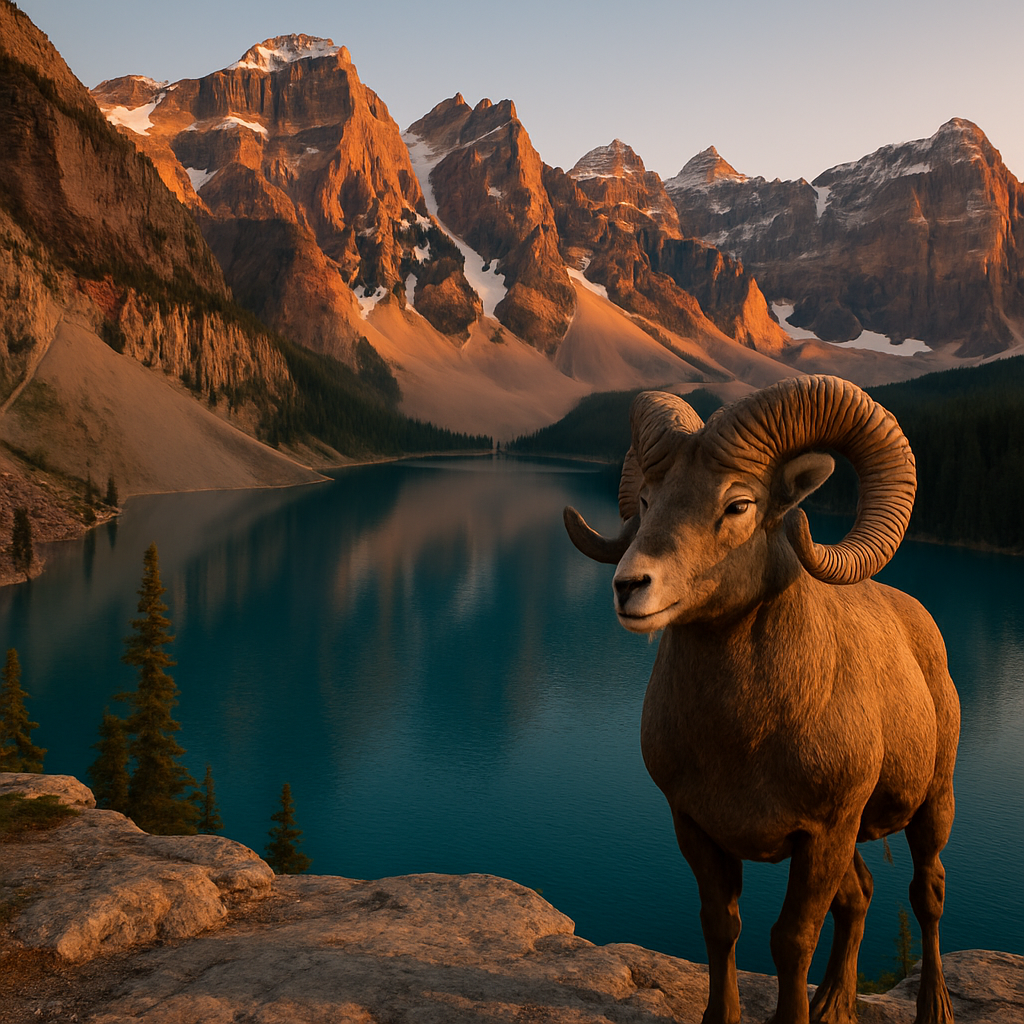 Sunset Bighorn Sheep Above Moraine Lake Canadian Rockies Painting by diamonds kit