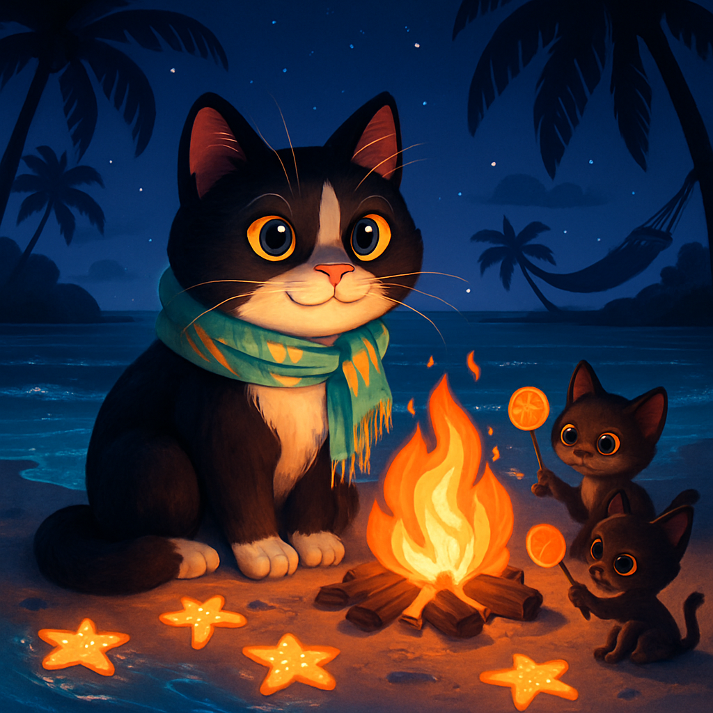 Moonlit Beach Bonfire With Glowing Starfish DIY paint by diamonds