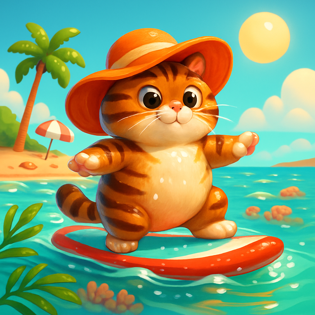 Lagoon Paddleboard Sunhat Cat diamond painting