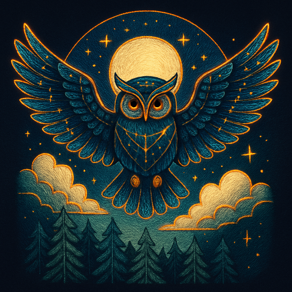 Starlit Owl Over The Threaded Pines paint by diamond