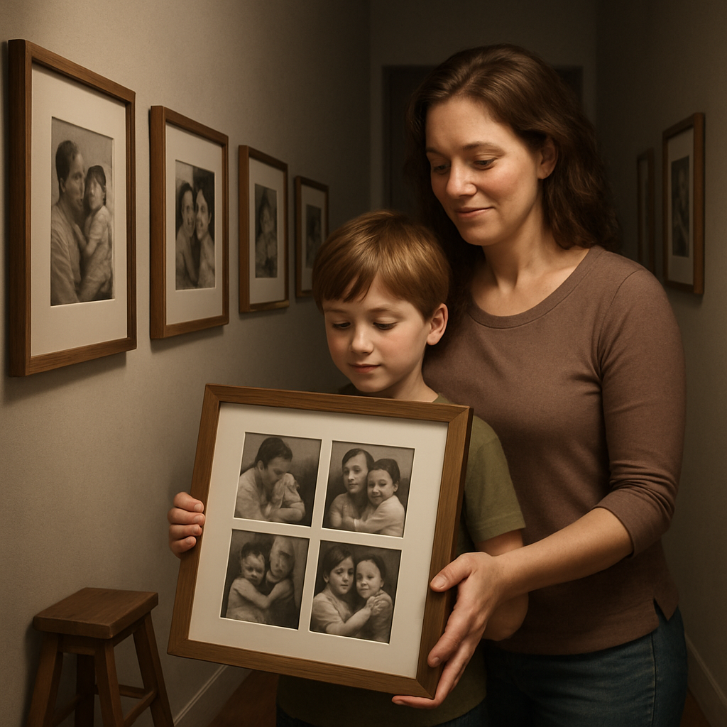 Museum Of Memories Mother And Child Holding A Frame Of Shared Moments Paint by diamonds art