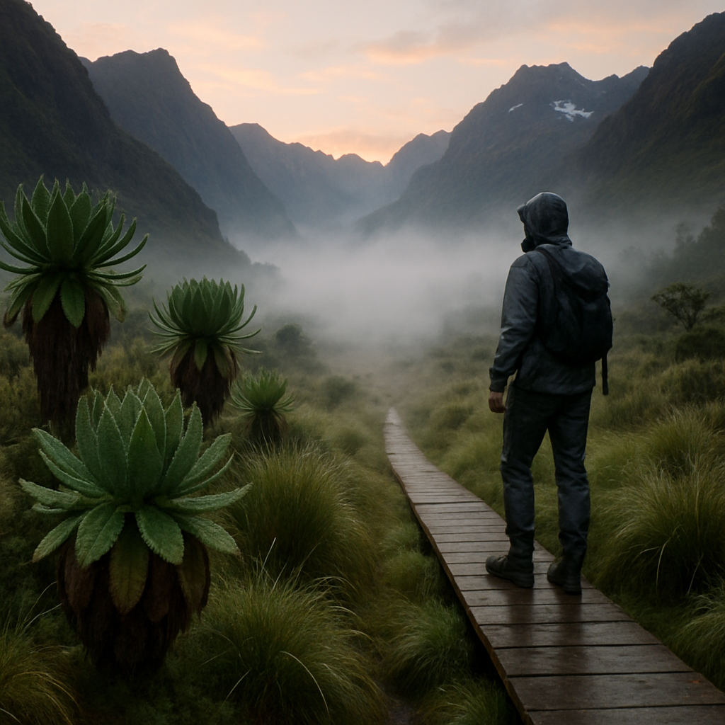 Dawn Mist Over The Rwenzori Mountains And Giant Lobelias Paint by diamonds kits