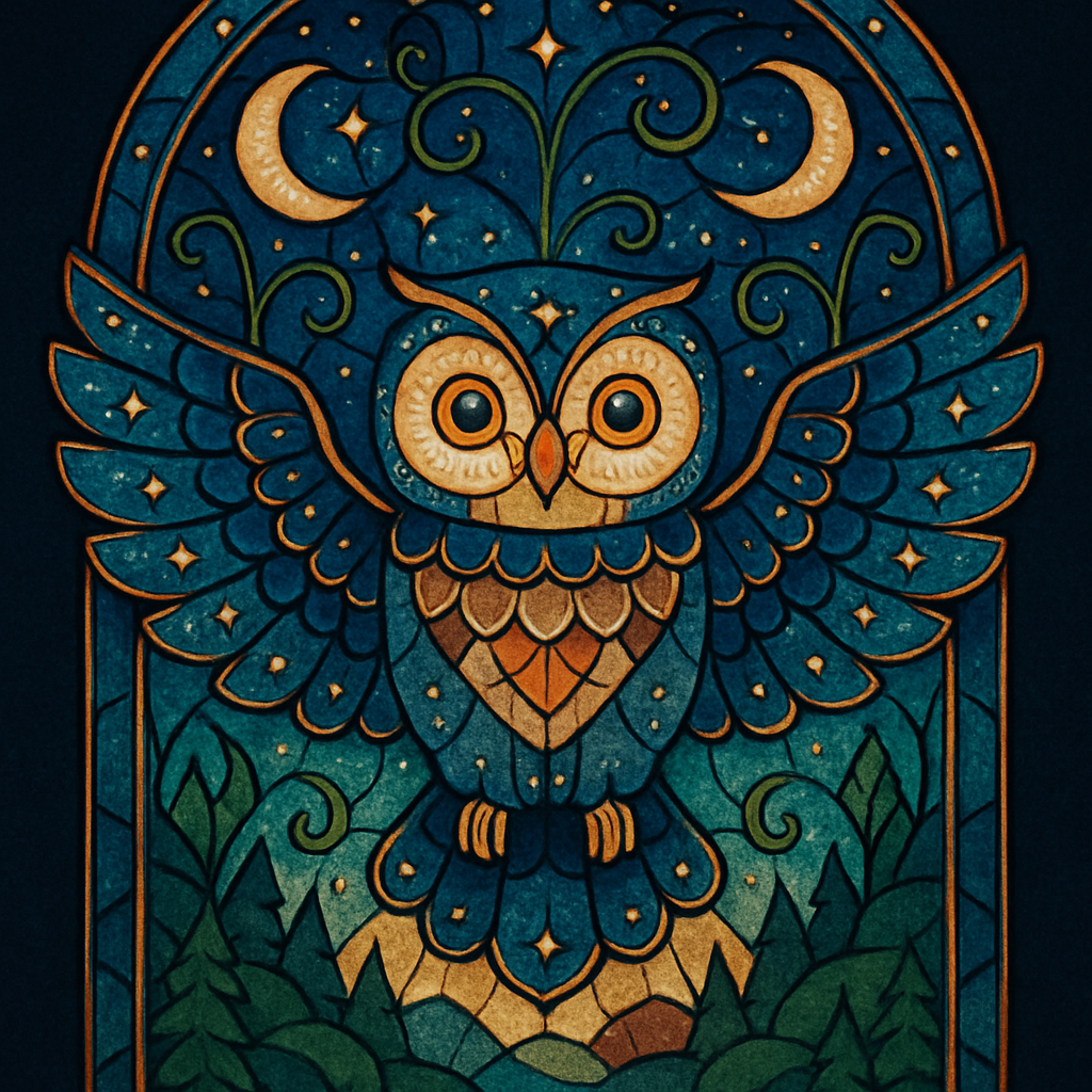 Stained Glass Owl Over The Celestial Glen Paint by diamonds kits