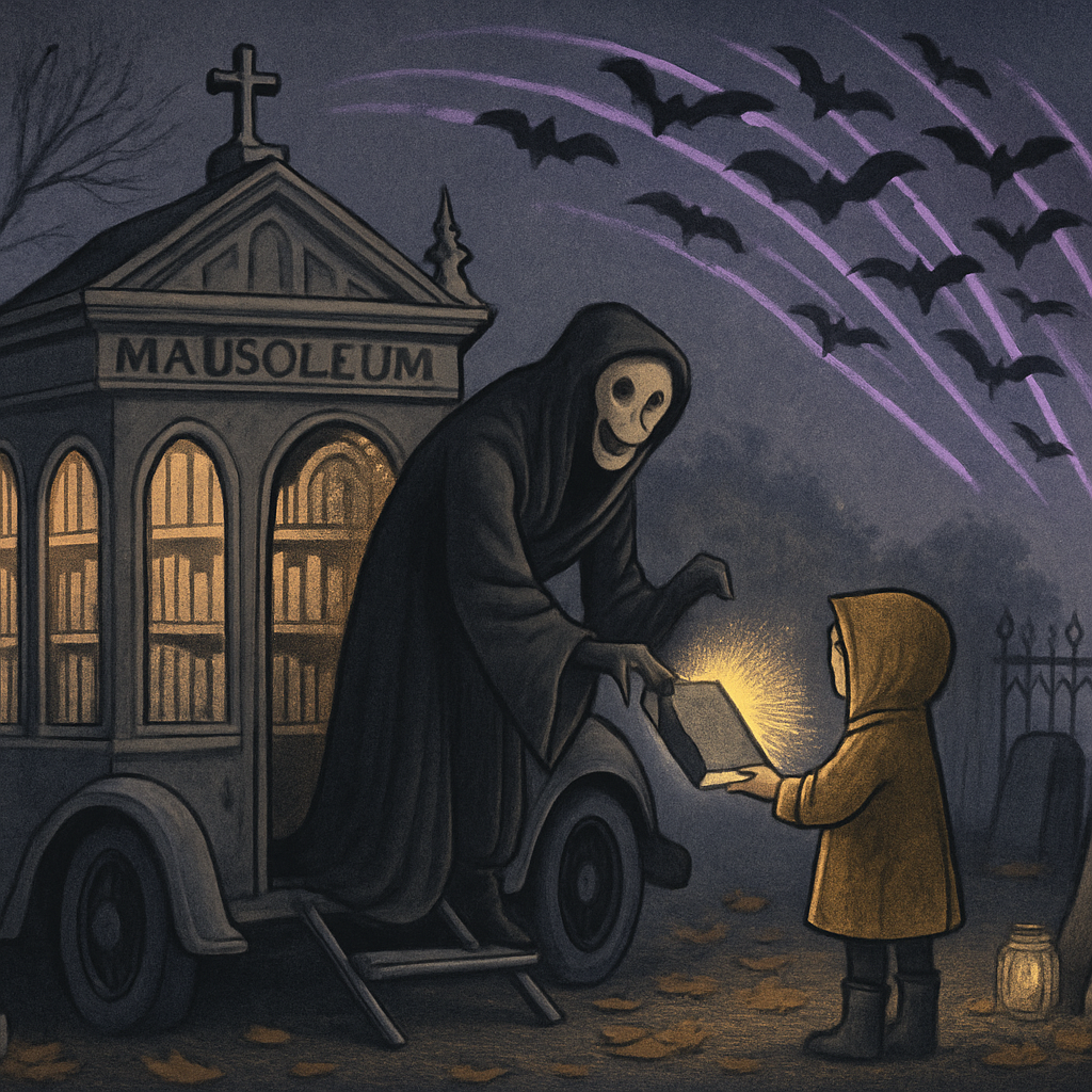 Graveyard Bookmobile Under A Sky Of Comet Bats diamond painting
