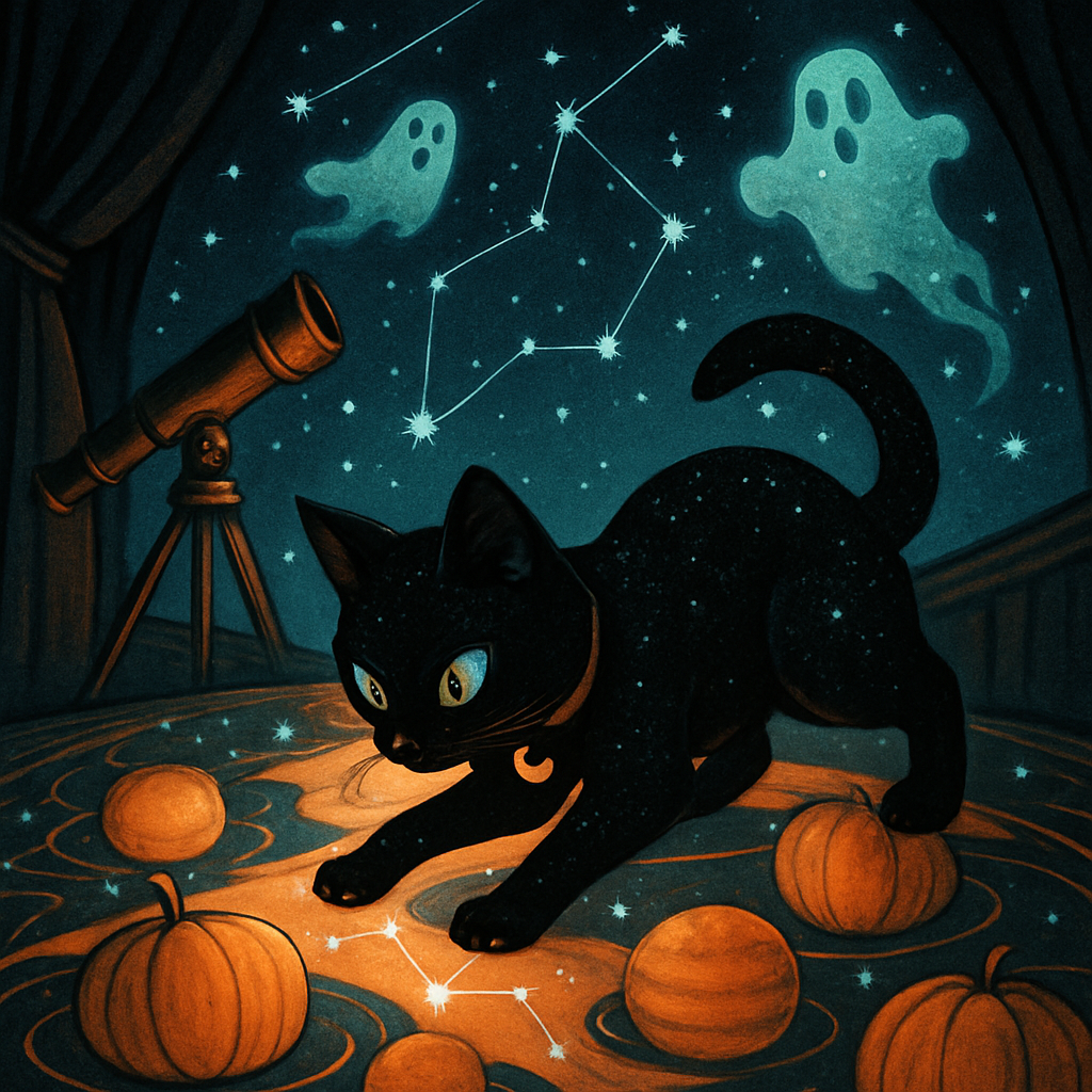 Astral Cat Familiar On The Pumpkin Planetarium Floor paint by diamonds